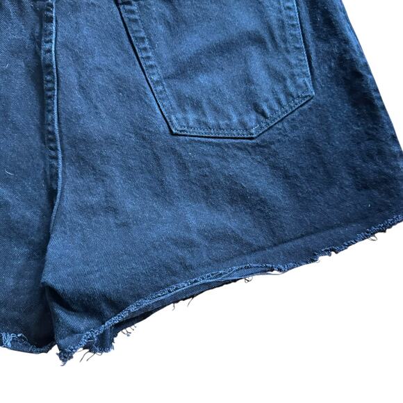 Wrangler Cut Reworked DIY Off Black Denim Jean Shorts Raw Hem Size 38 Festival - Picture 11 of 12
